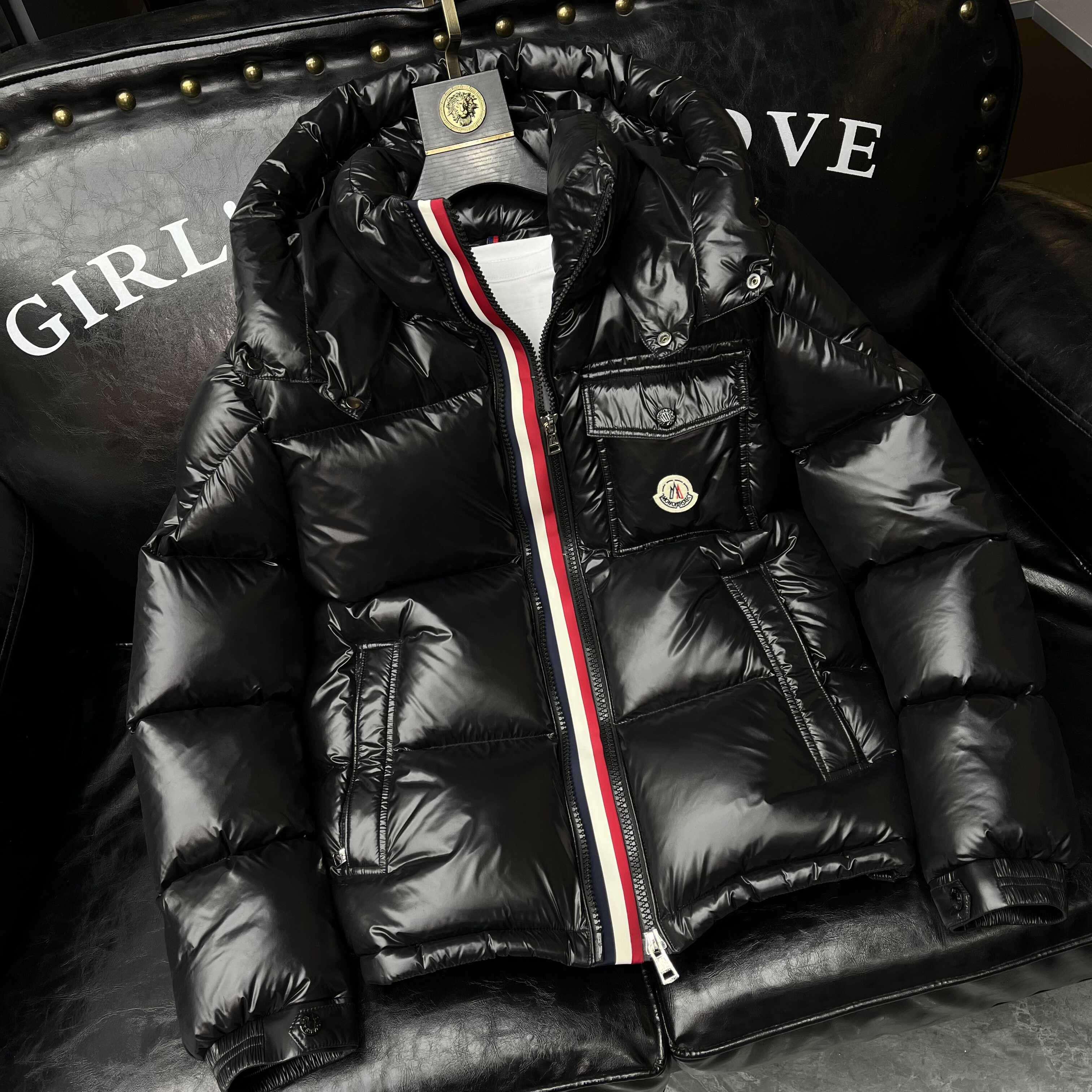 蒙口迈彩虹条羽绒服男女短款2025冬季新款加厚保暖黑金鹅绒服外套