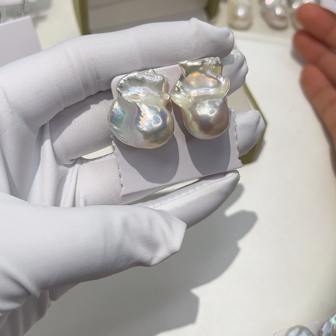 耳饰银S925镶嵌淡水珍珠