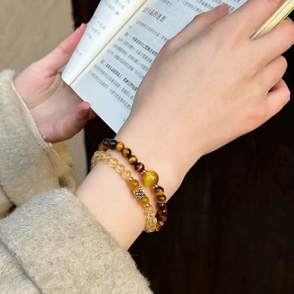 黄水晶手串招财转运虎眼石双圈手链HA409(无礼盒)
