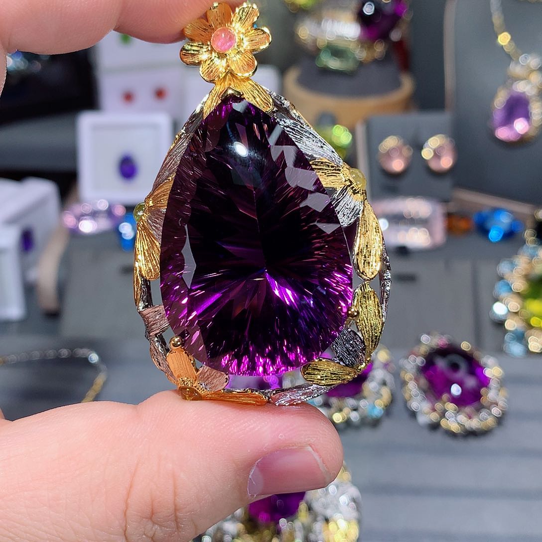 紫晶颈饰银S925镶嵌吊坠