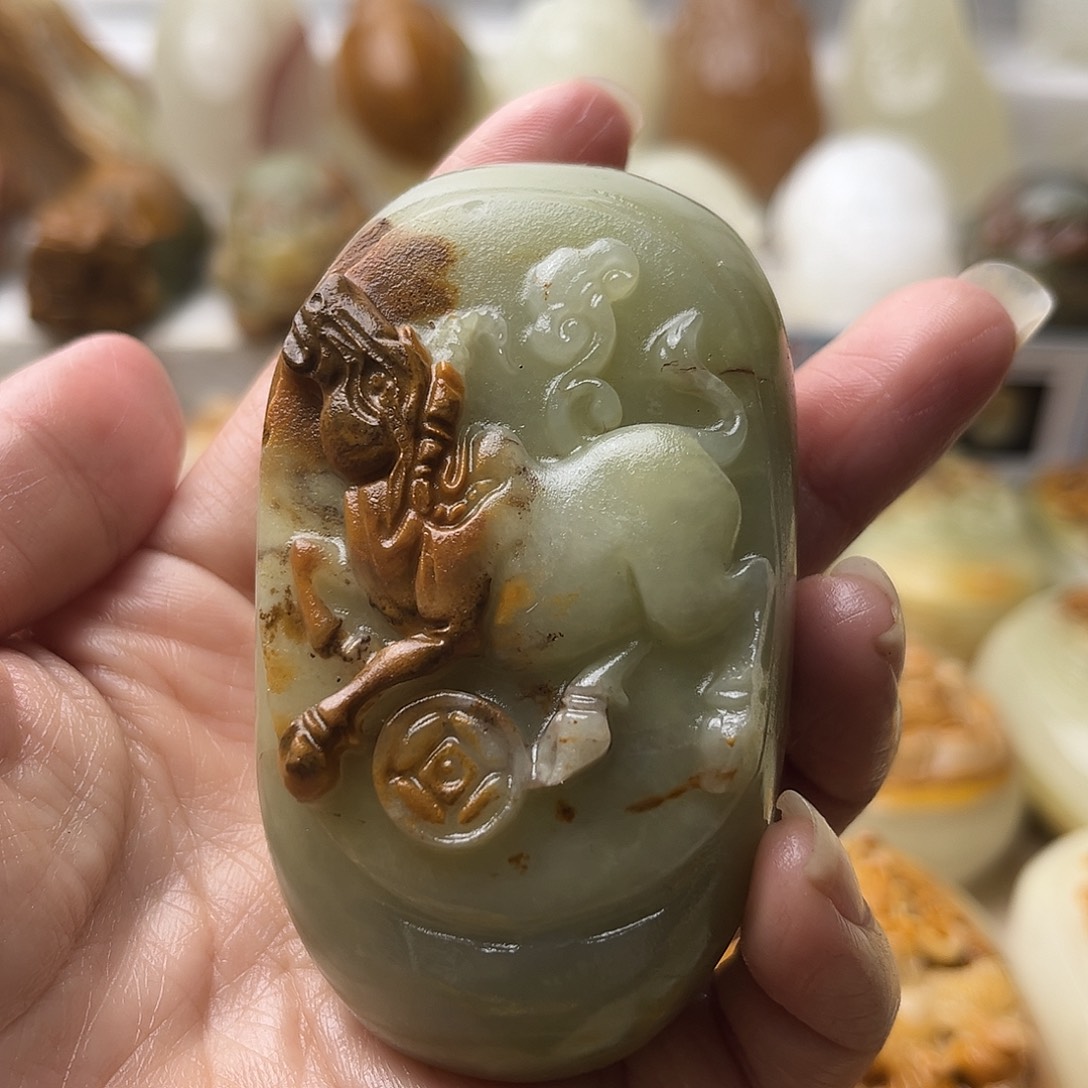 石材方解石手把摆件不退换牛微瑕