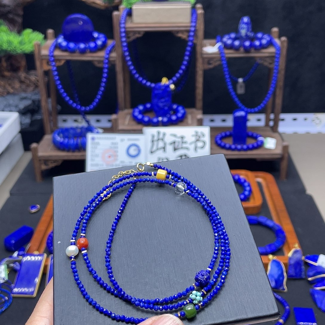 青金石项链3种戴法银S925镀金镶嵌