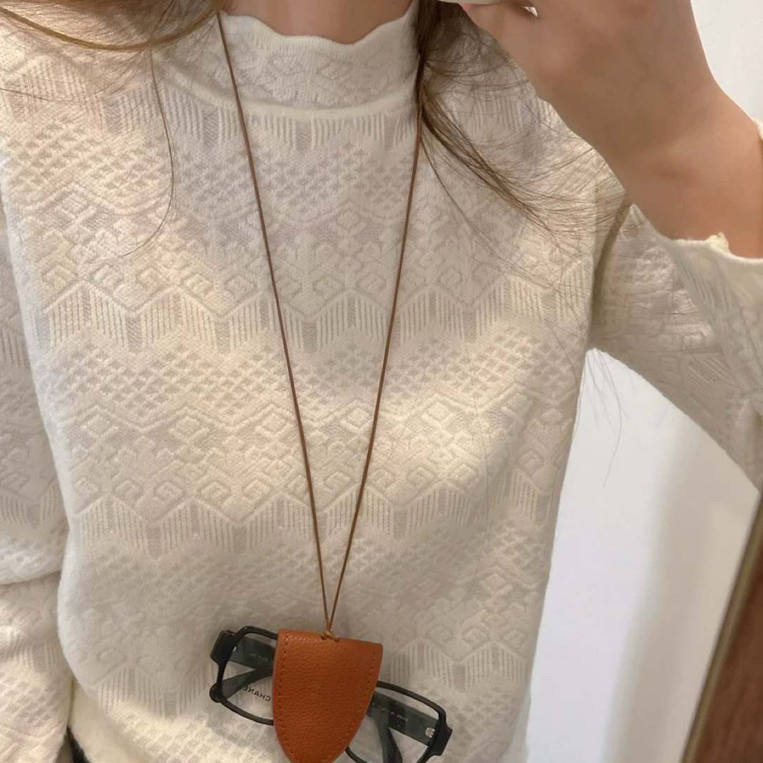 Meiky饼 甜美减龄 法式半高领加厚蕾丝针织衫