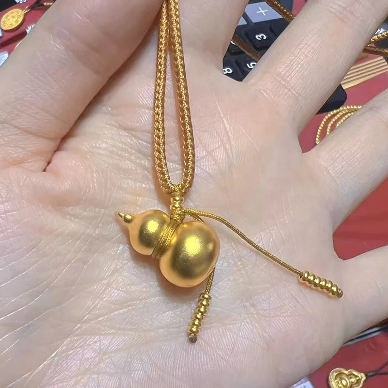 铜合金项链 实心葫芦福禄项链女新中式算盘珠编绳长款衣服配饰