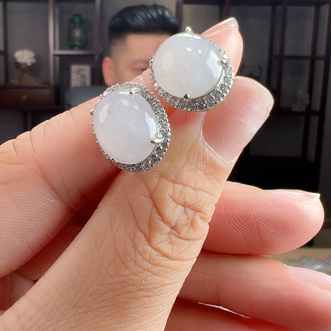 翡翠银S925镶嵌耳饰耳环41