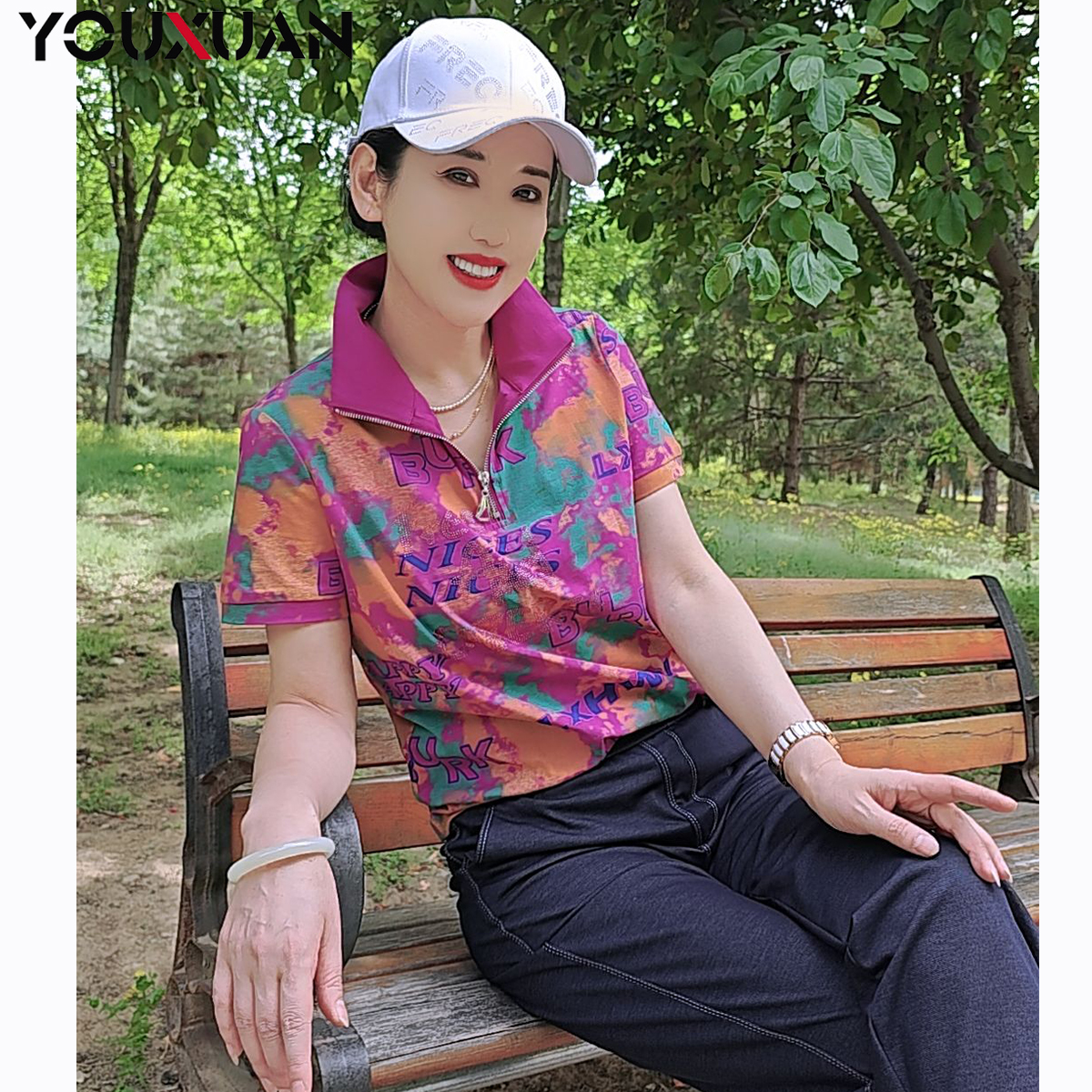 春夏季新品女士短袖立领休闲T恤上衣女装翻领时尚小衫卫衣31444