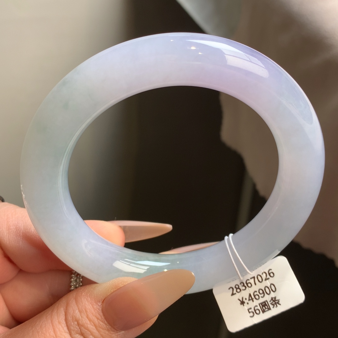 翡翠未镶嵌手镯冰胶幻彩圆条