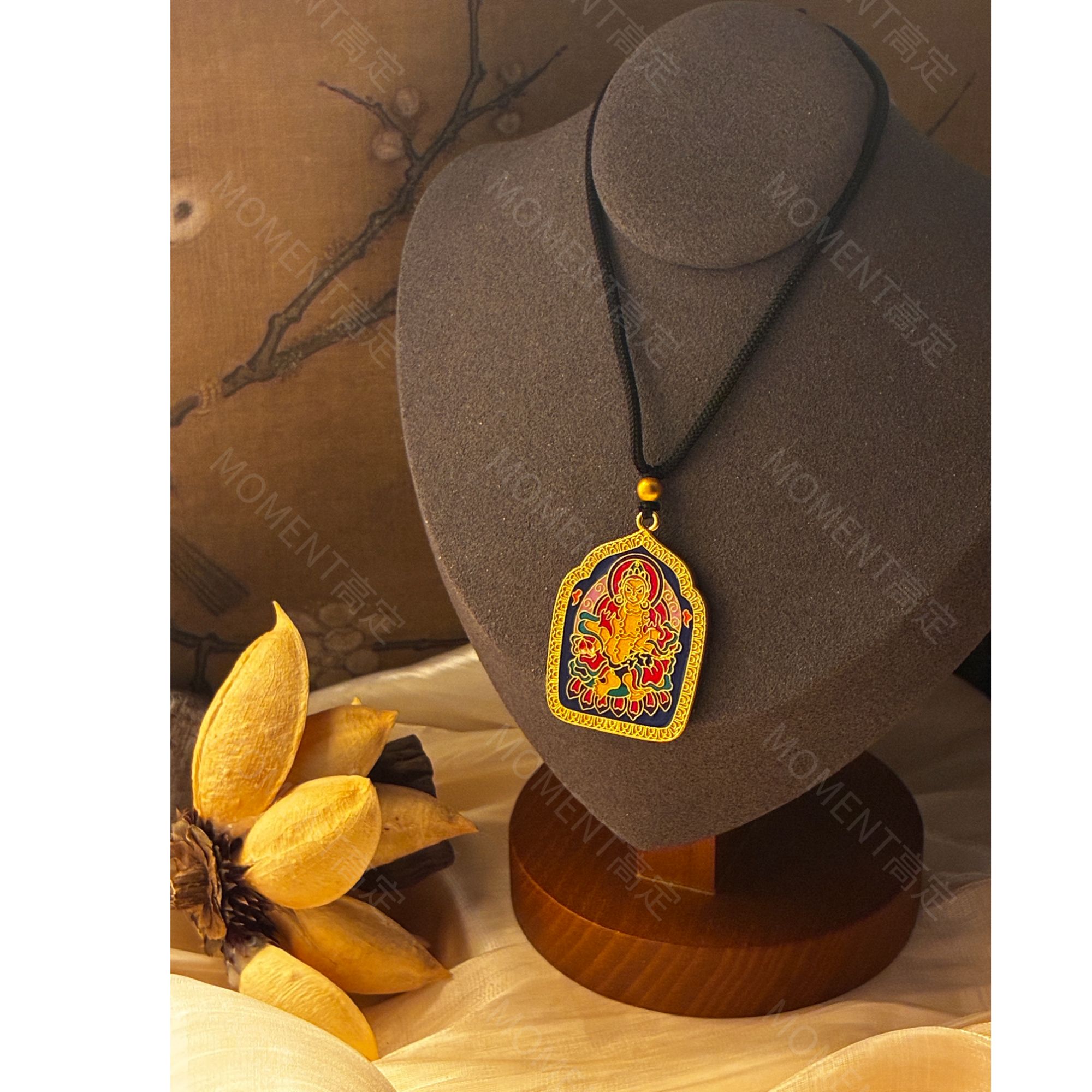 吊坠 珐琅彩黄财神双面编绳彩色挂坠国潮五彩