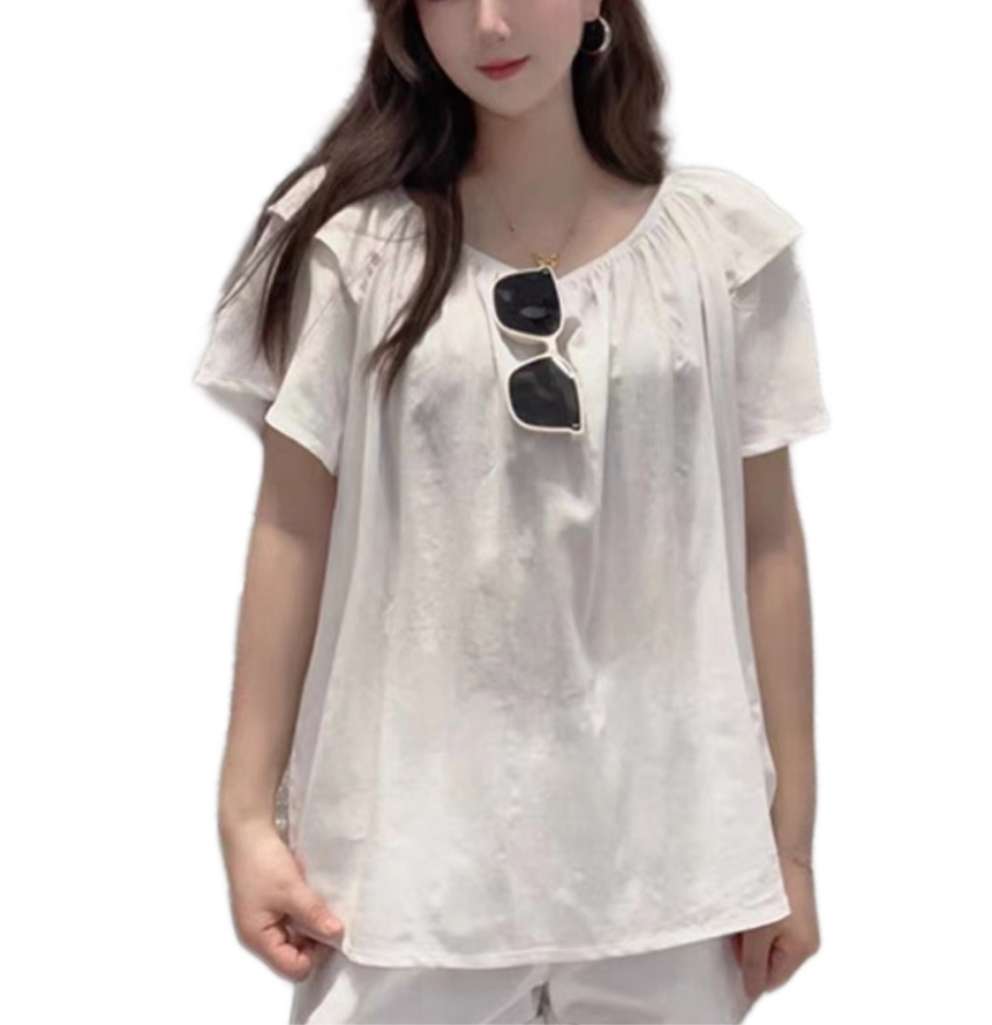 C88920双层荷叶边宽松显瘦短袖衬衫女上衣