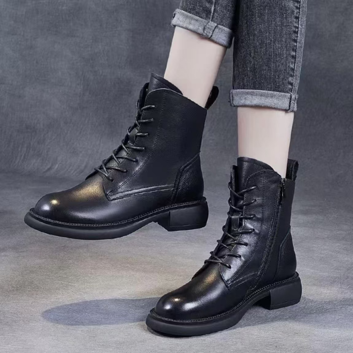 【品牌马丁靴】6985复古英伦风马丁靴女显瘦软底软面厚底短靴单靴