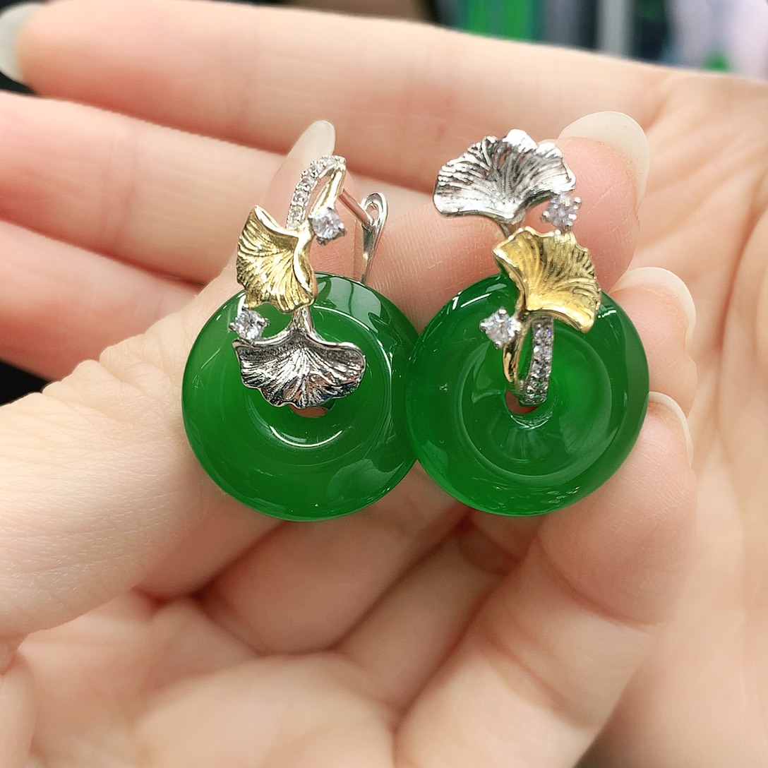 银S925镶嵌耳坠玛瑙/玉髓