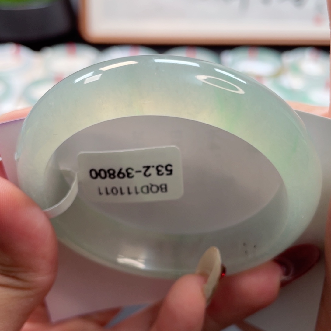 【闪购商品】翡翠手镯未镶嵌冰种起光冰晴金丝绿正圈53，2号