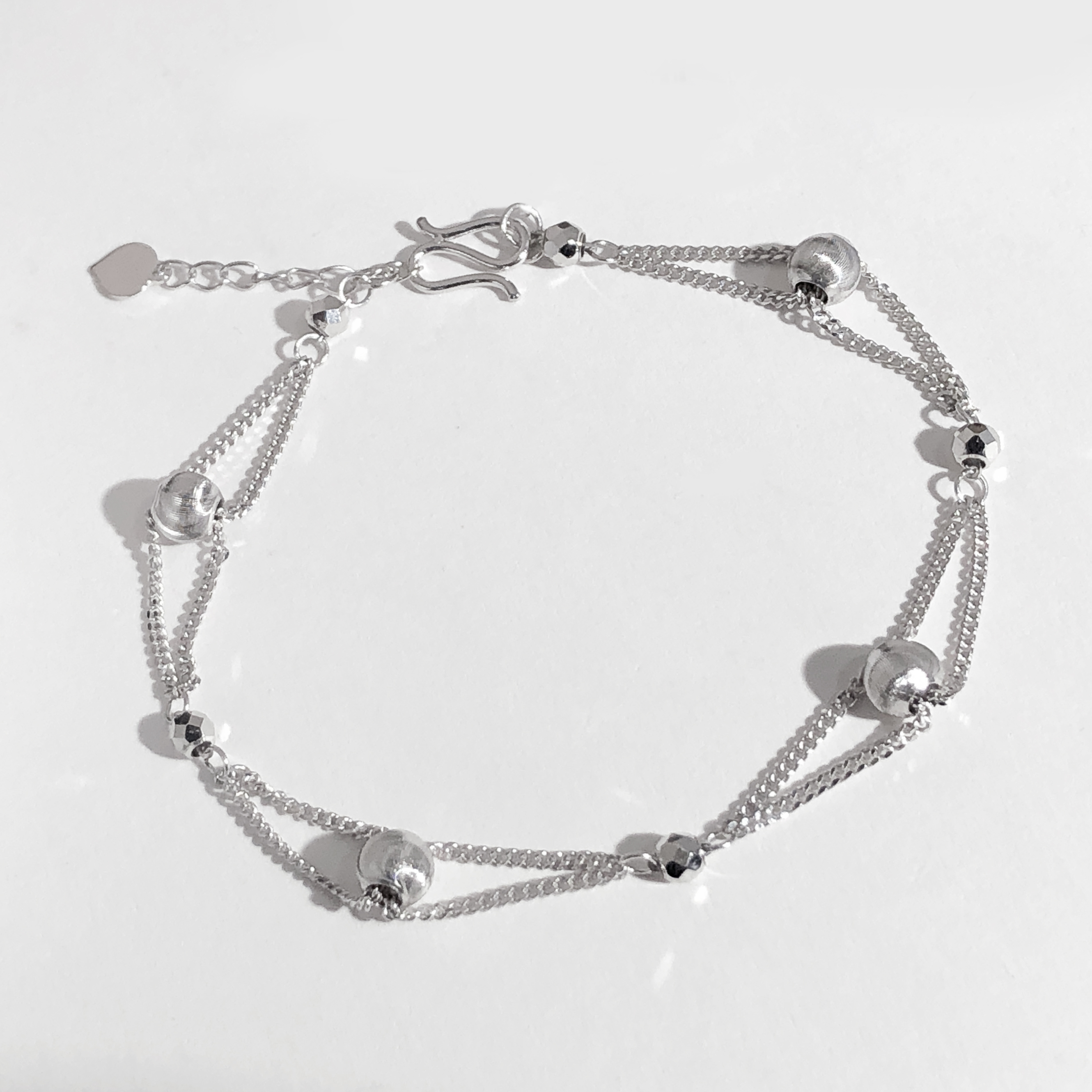 Pt950铂金双链猫眼隔珠手链时尚百搭铂金女款手链轻奢白金手链