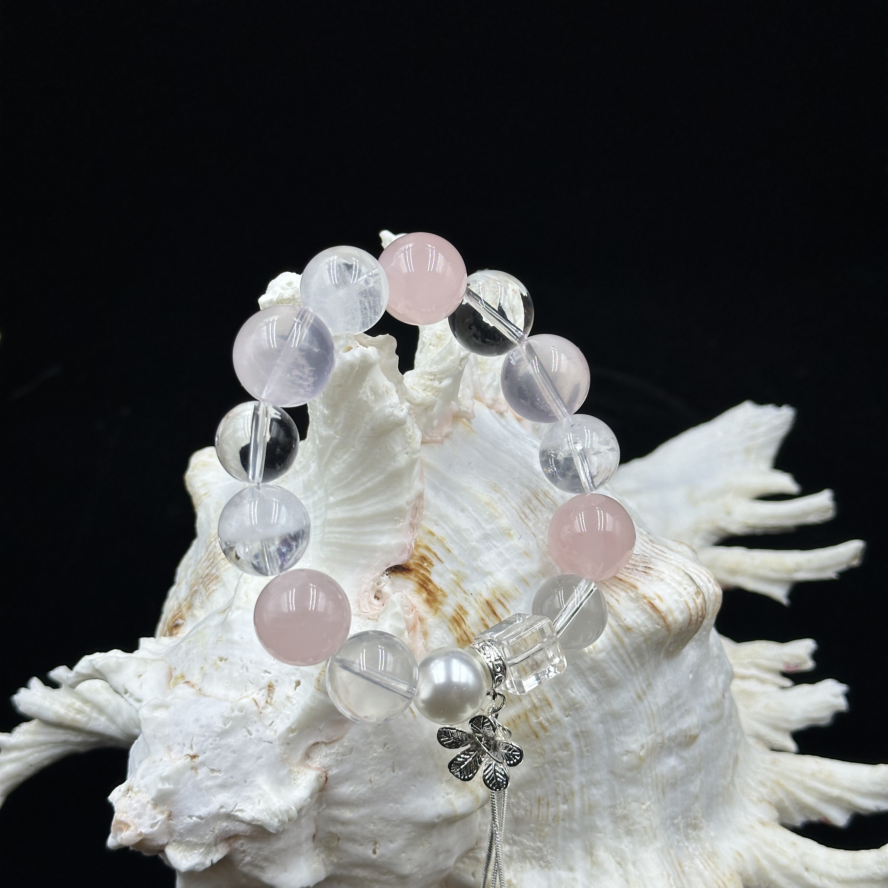 绮鱼水晶【樱落白雪】原创设计款粉水晶手串