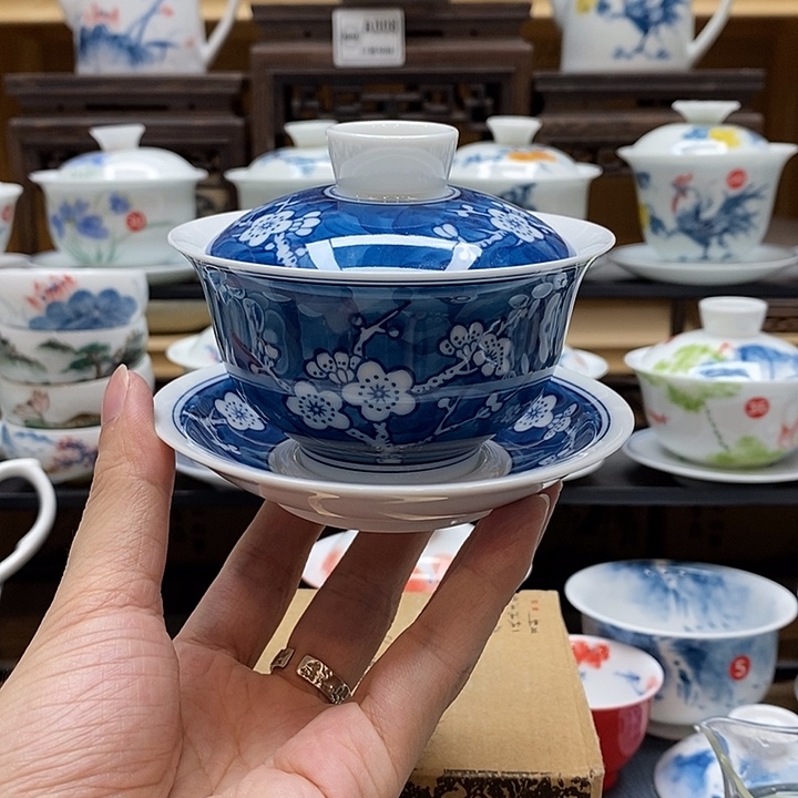 手绘冰梅盖碗150cc釉下彩微瑕福利款