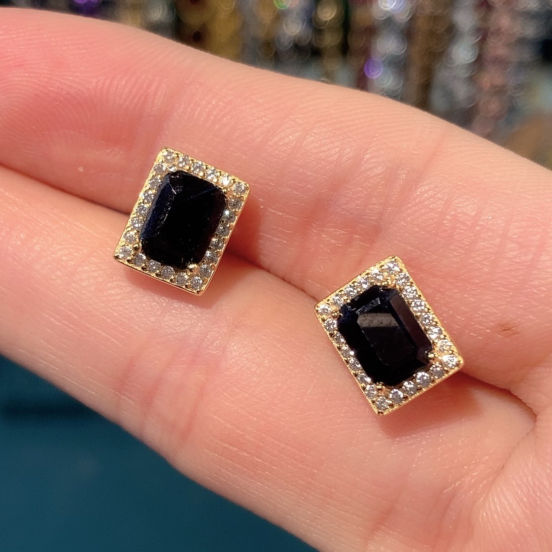 蓝宝石耳饰银S925镶嵌