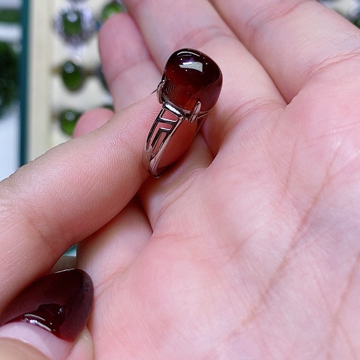 石榴石戒指银S925镶嵌