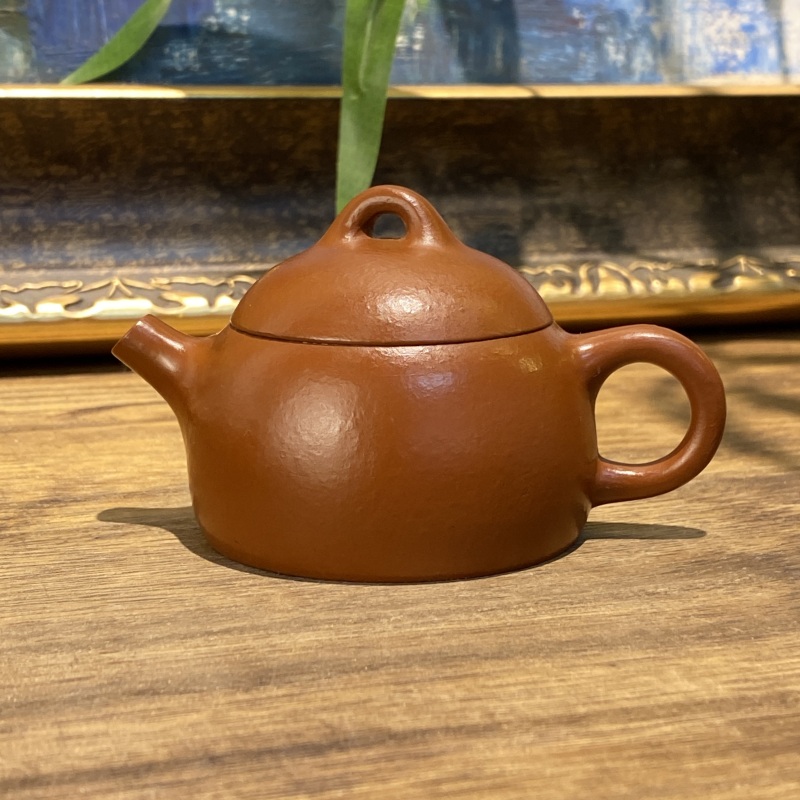 孟臣小煤窑朱泥小品光器矮秦权紫砂壶