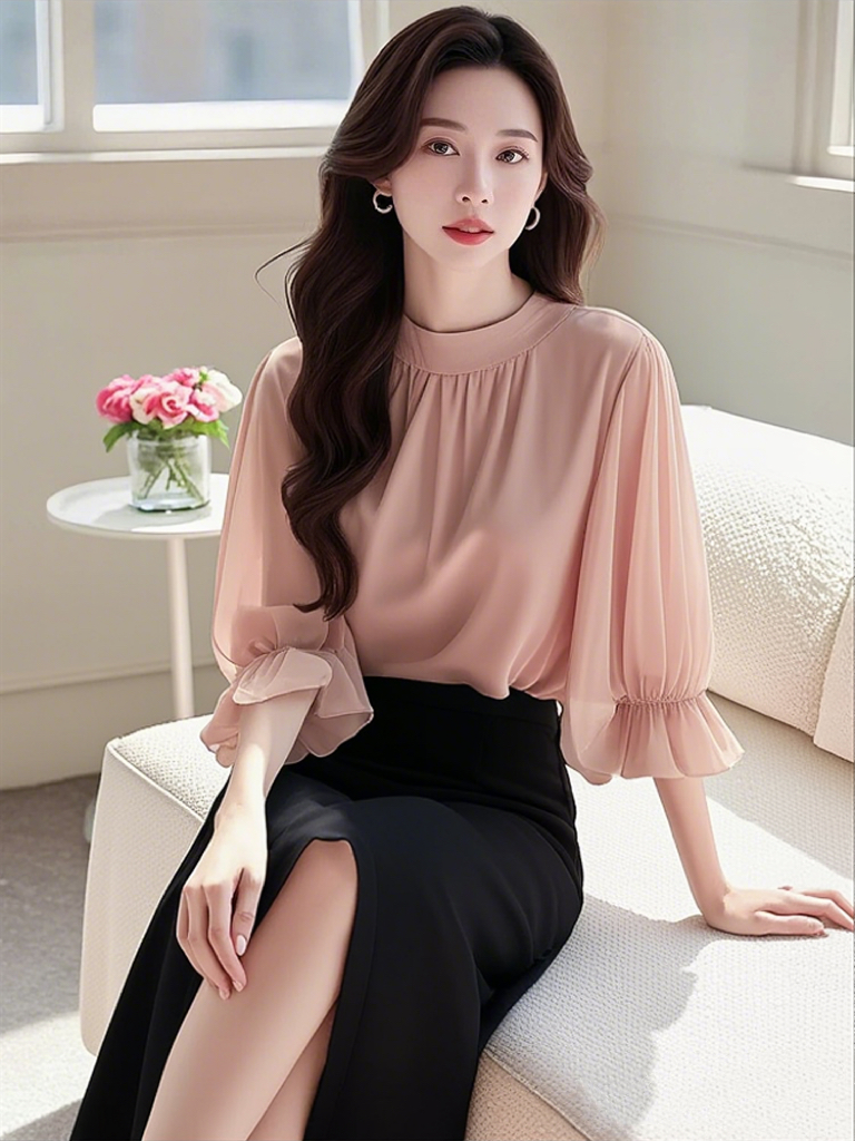 温柔裸粉色时尚通勤衬衫夏季新款法式小衫气质高级优雅百搭上衣夏
