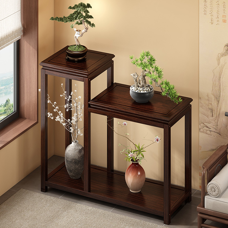 新中式花架客厅落地式置物架阳台多层实木花台室内盆景植物摆放架