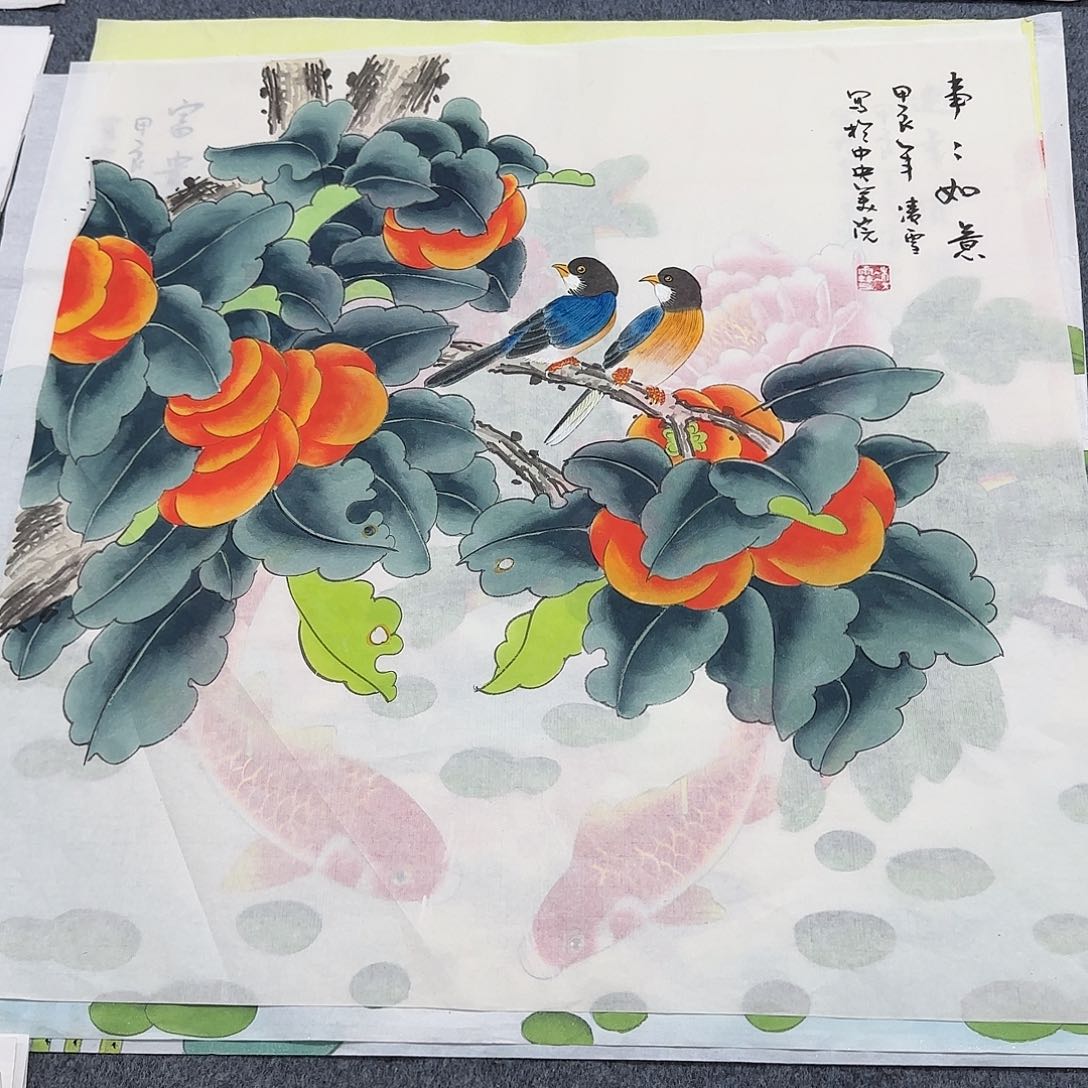 国画尺寸70X70手绘作品 