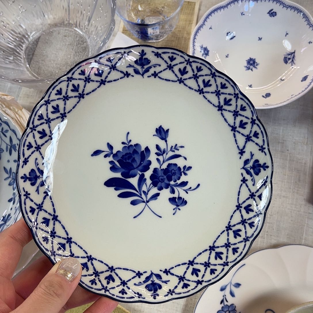 瓷片复古蓝蕾丝边盘6