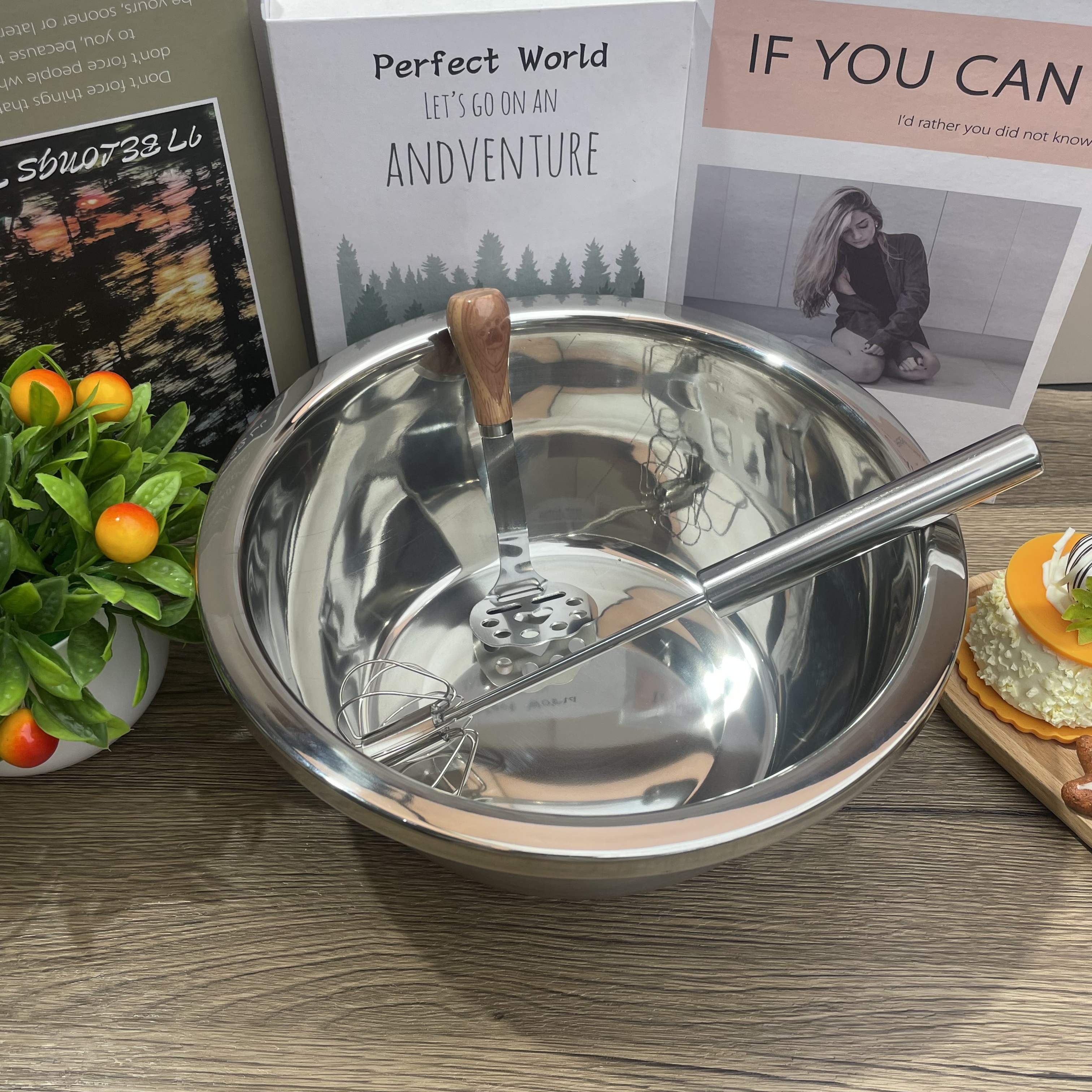 年尾高货26cm加厚盆配打蛋器和压泥器家用厨房必备轻奢【汤家限定】