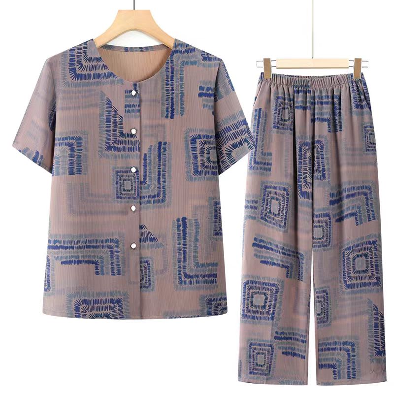 9644-套装上新！夏季新款新中式国风短袖开衫富贵中老年女装（李亚）