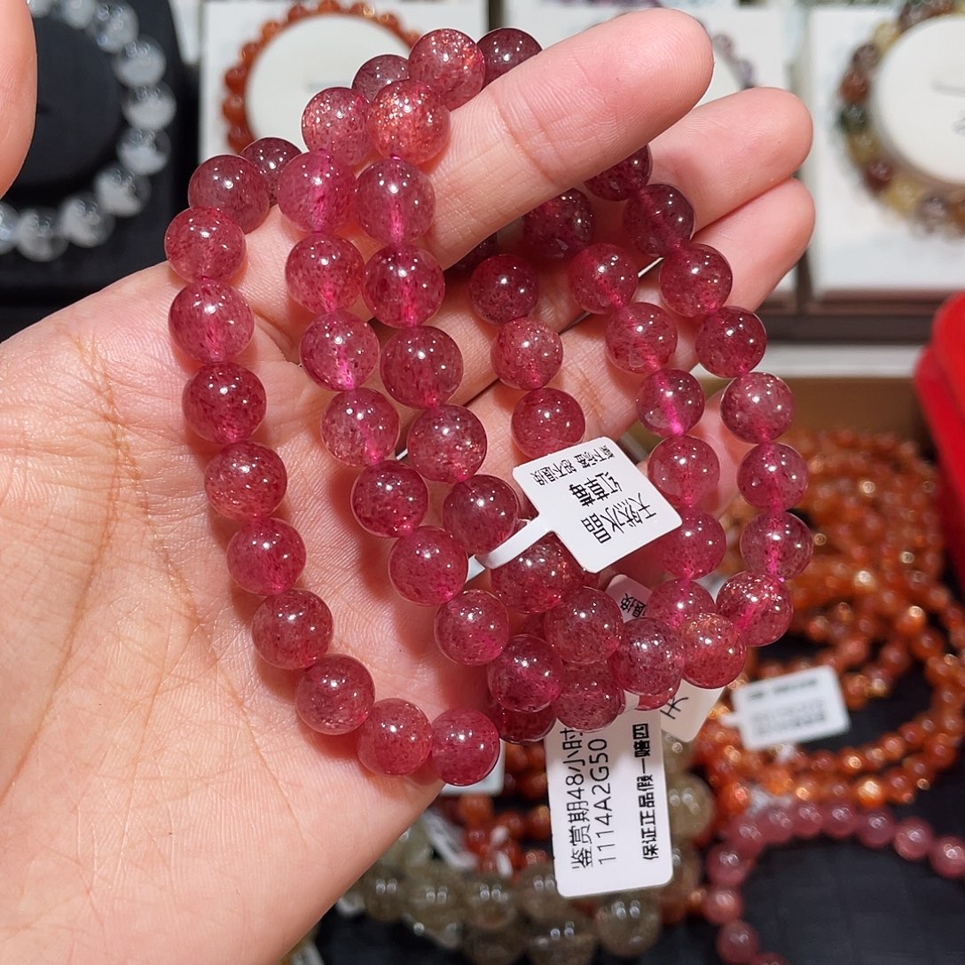 水晶手链未镶嵌任选一条鸽血红草莓晶9mm