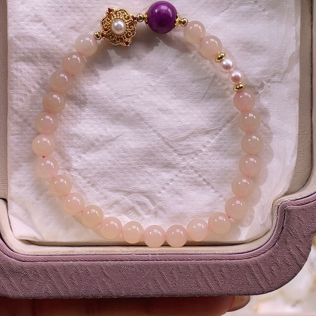 未镶嵌手串和田玉藕粉设计款手串6mm