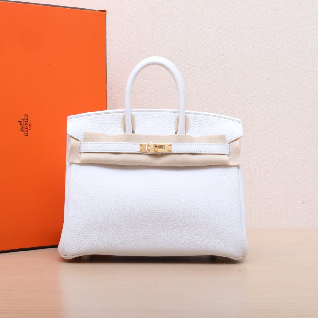 99新 Hermes/爱马仕 小花Jerry活动Birkin 25 白色 Y刻金扣包