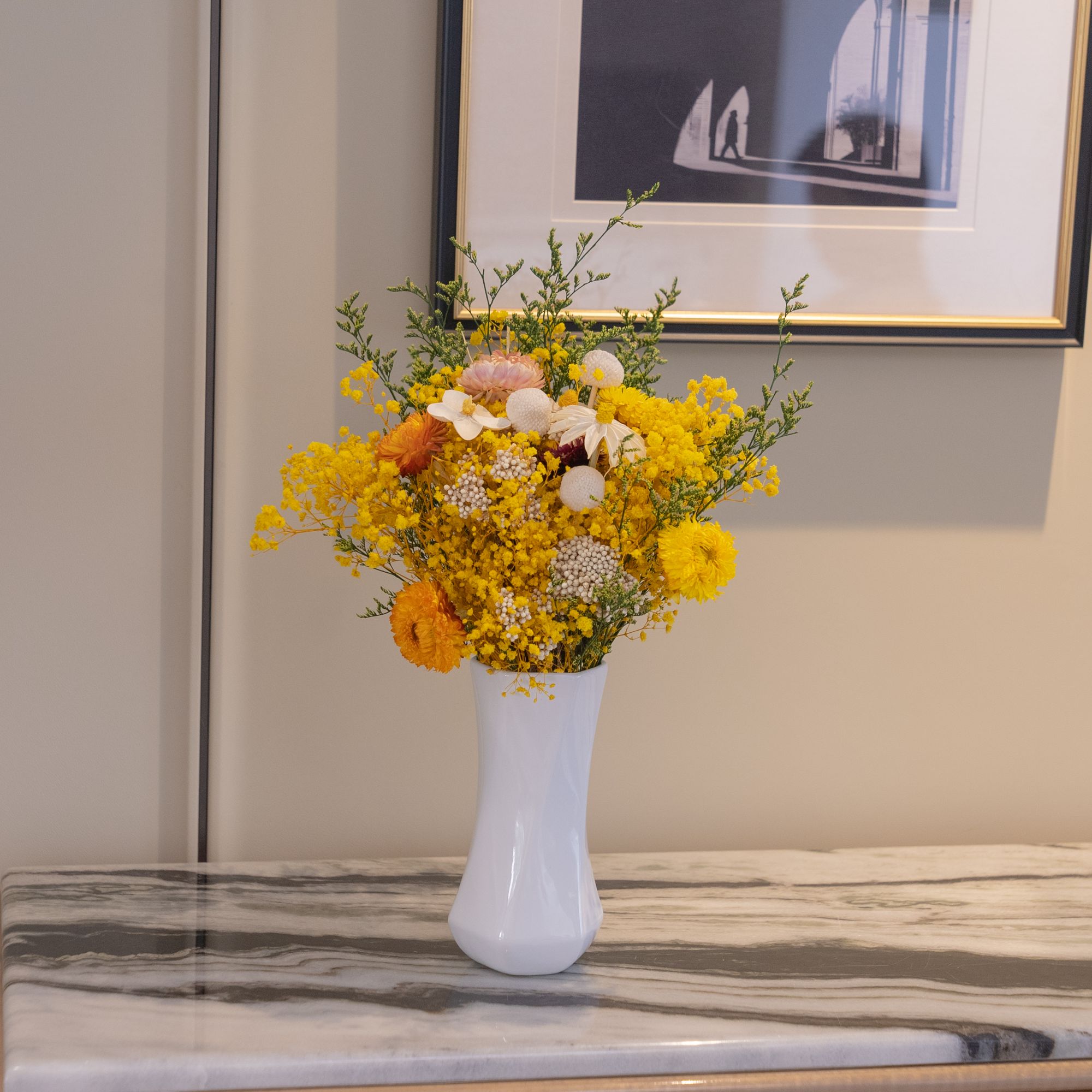 「黄金万两」客厅茶几台面永生花家居摆件能放3到5年的真花！