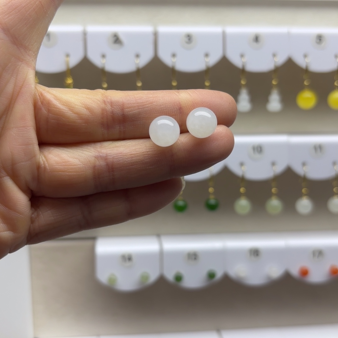 和田玉银S925镶嵌耳饰10mm