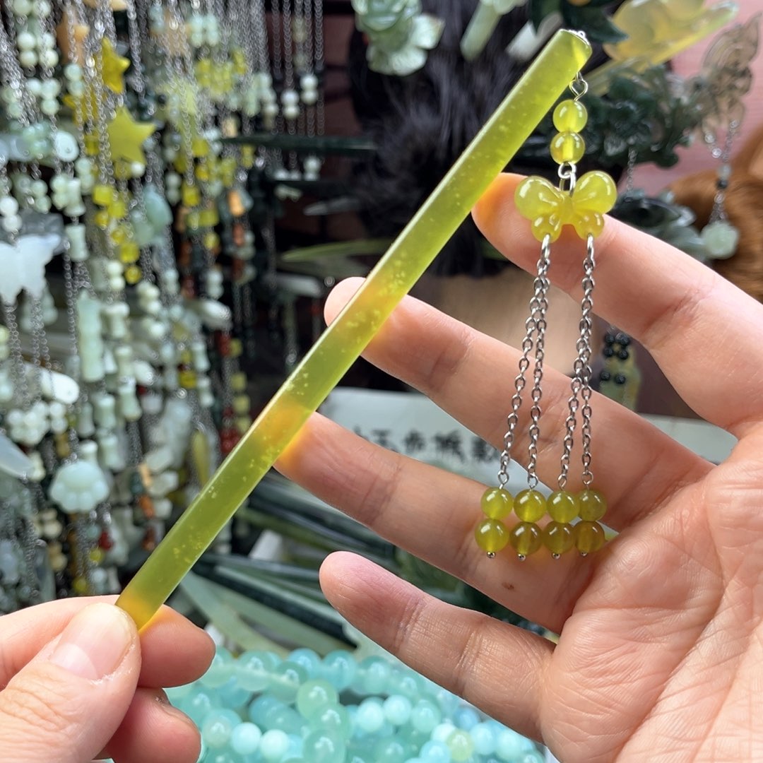 蛇纹石玉发饰未镶嵌默认微瑕岫玉发簪