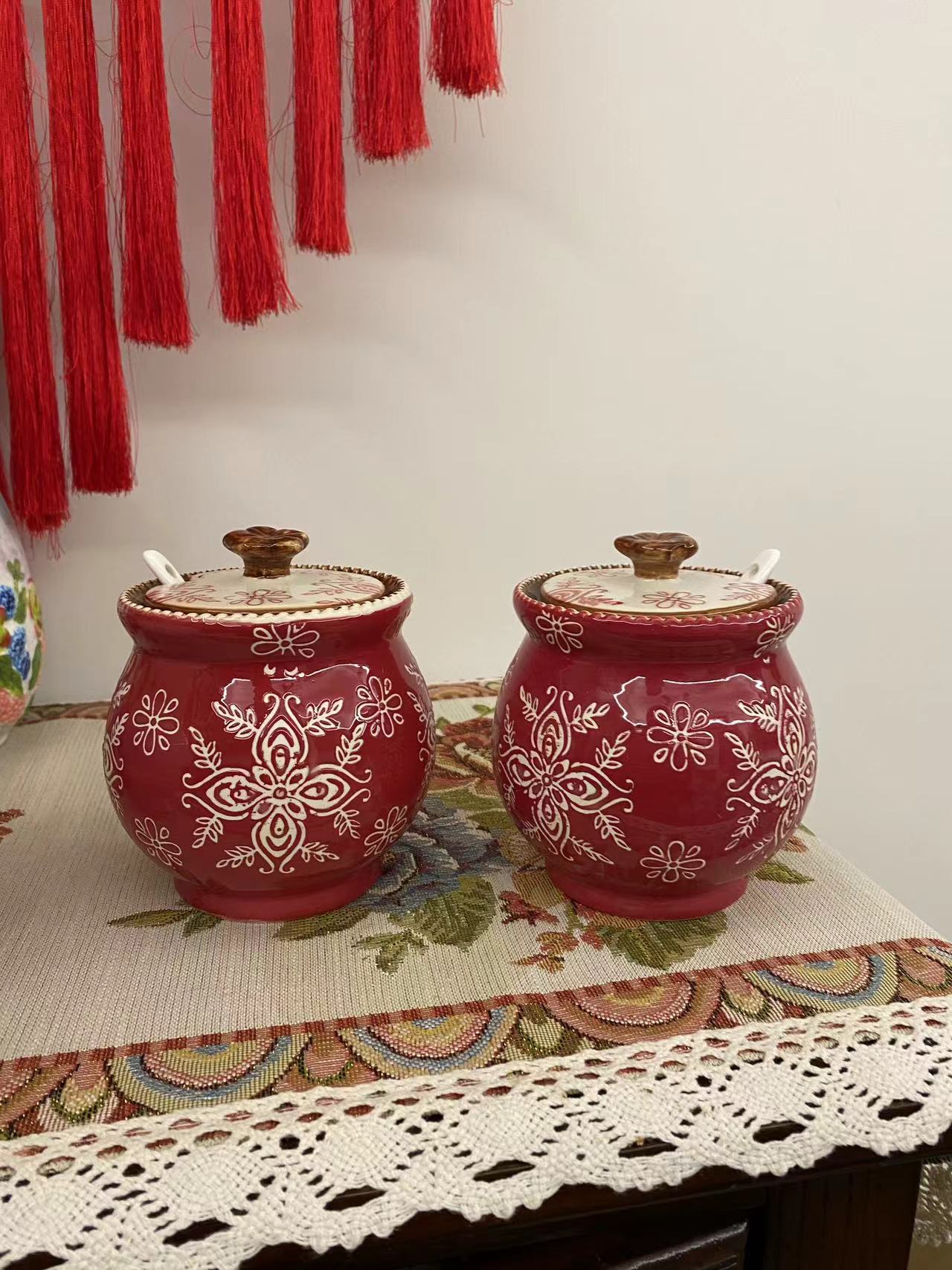 厨房手绘陶瓷油泼辣子辣椒罐家用调料调味罐盐罐