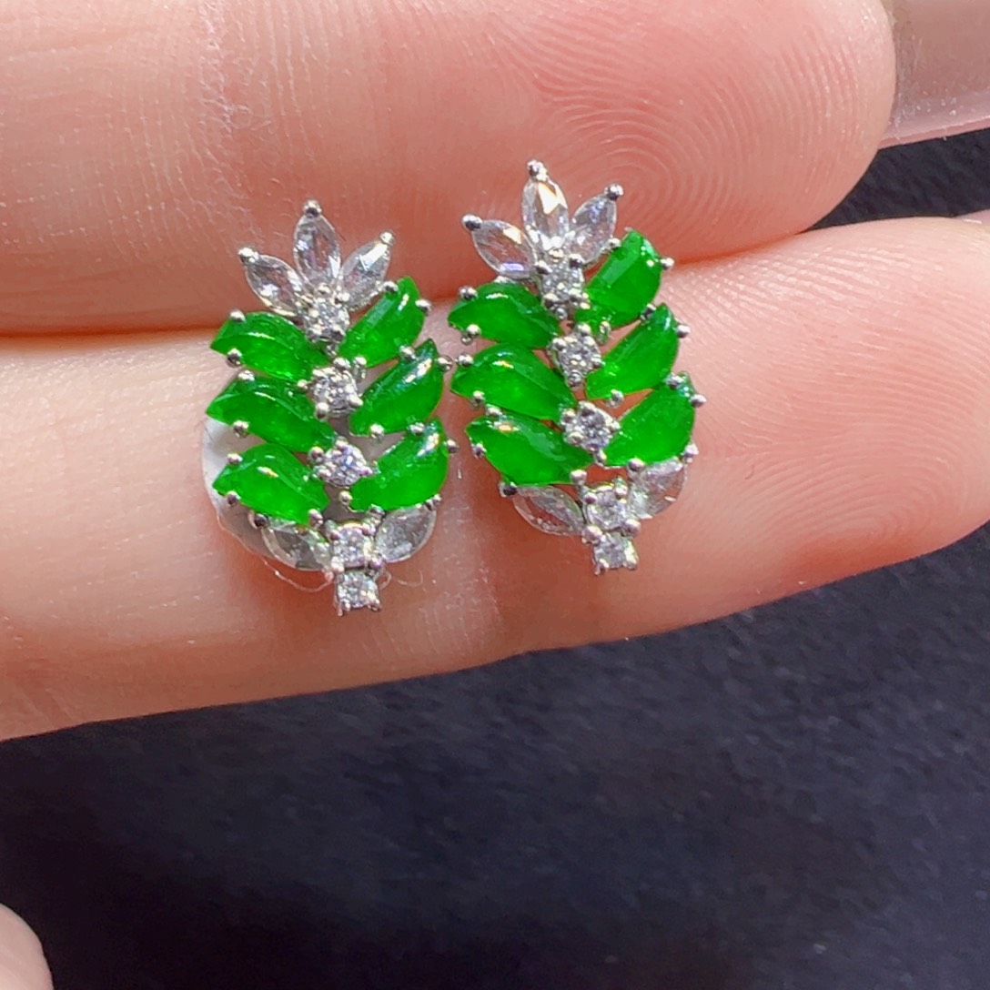 翡翠耳饰18K金镶嵌耳钉