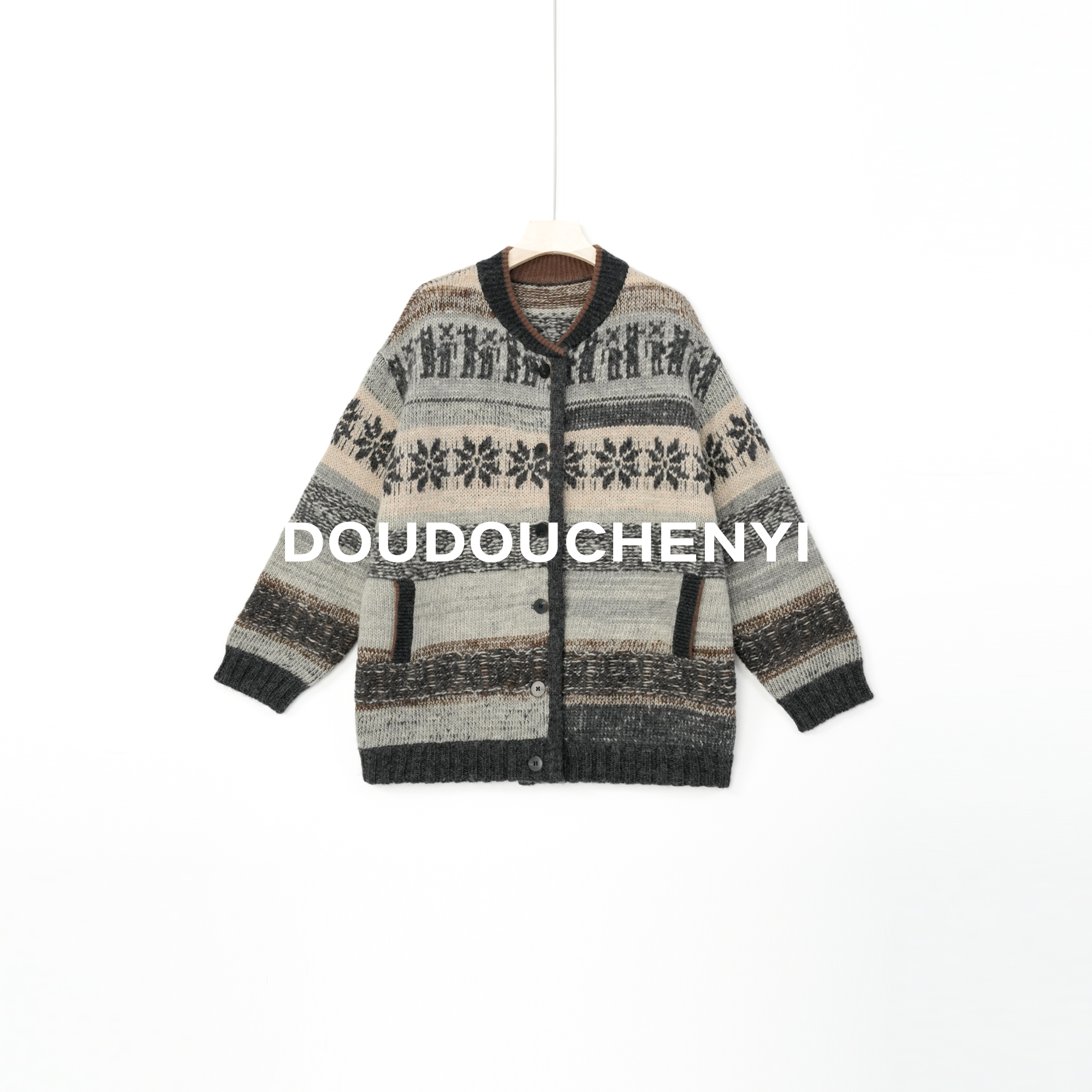 【DOUDOUCHENYI】费尔岛多股纱非对称针织衫-25323