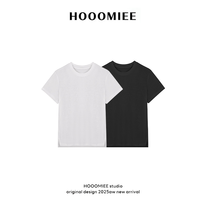 Hooomiee极简风纯色轻薄休闲百搭女士T恤短袖P2025126