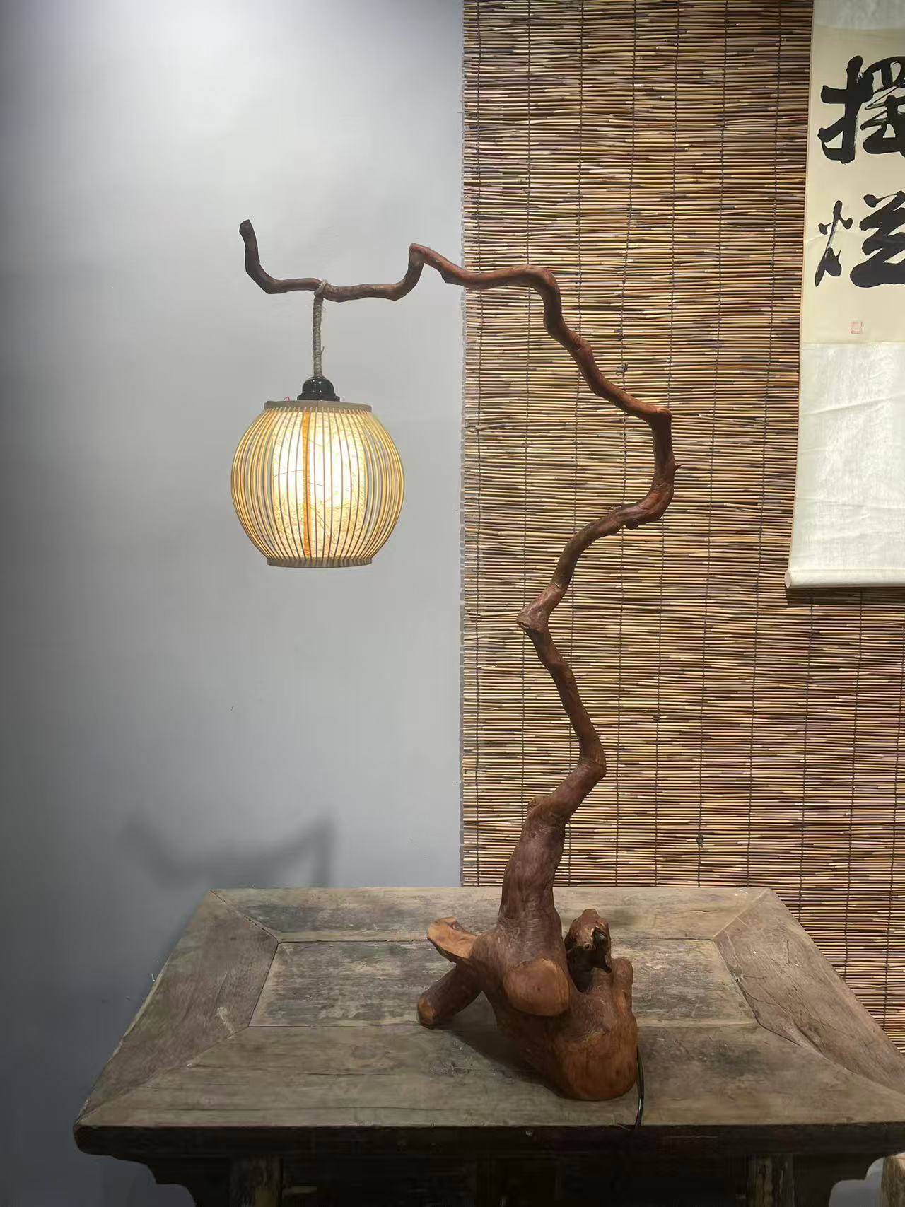 【天成阁】自然随型杜鹃根艺台灯一体料尺寸：52长20宽92高