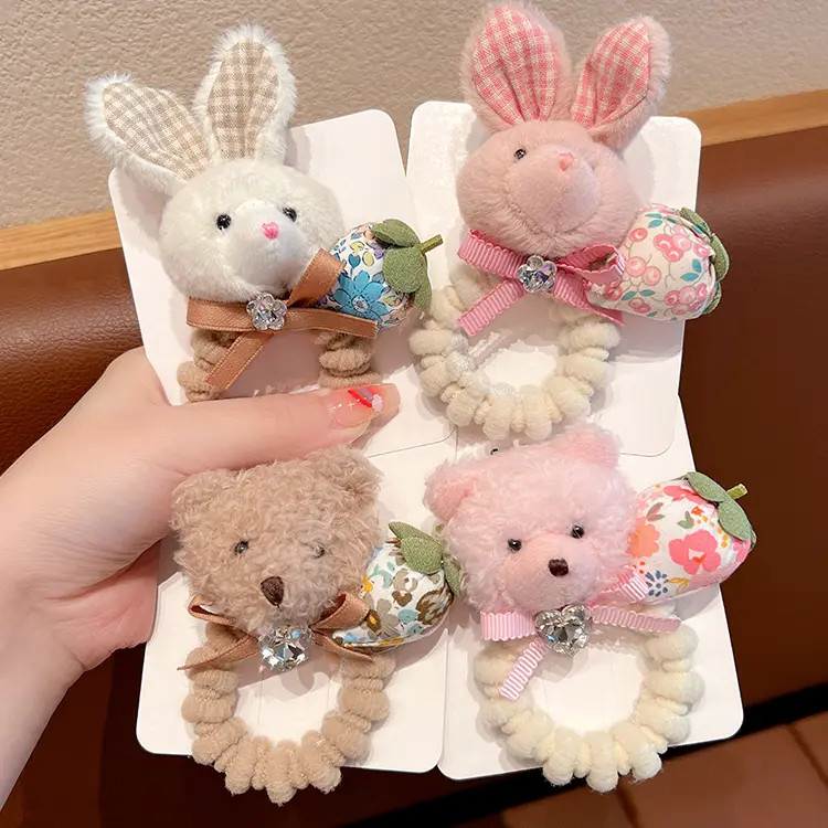 儿童毛绒兔子发圈女童扎头发高弹力橡皮筋女孩不伤发卡通发绳头饰