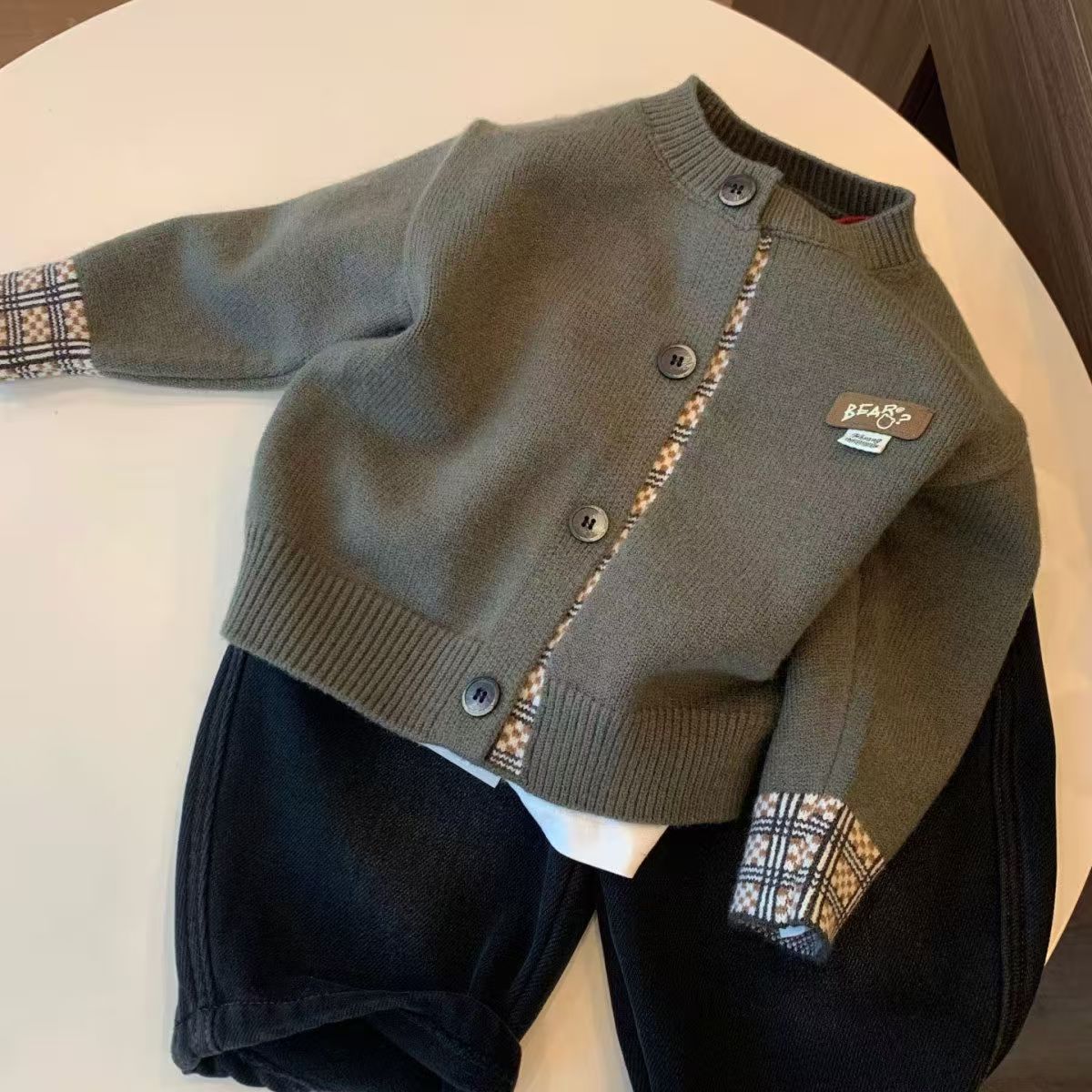 针织衫韩版毛衣字母春秋男童圆领加厚洋气风格厚款