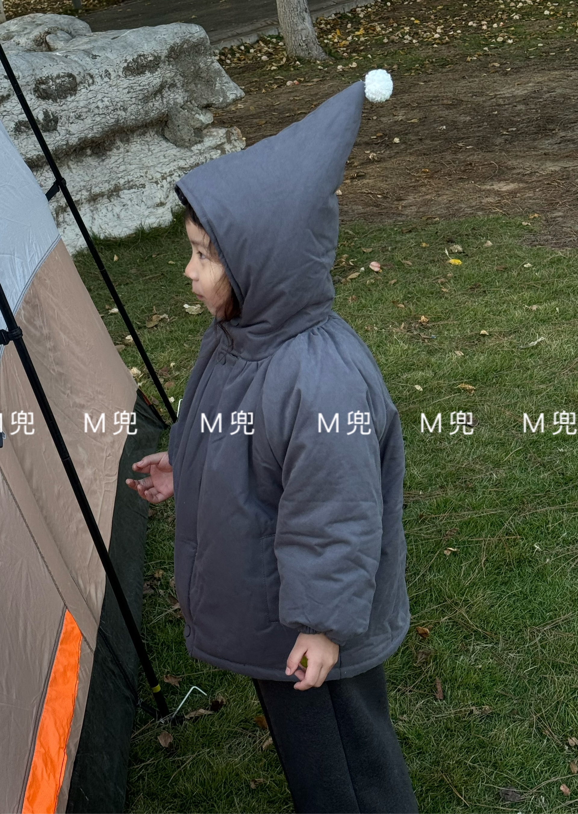 MD25年新款加厚一件过冬加绒尖尖帽毛球款设计儿童棉服外套