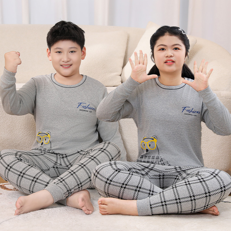 胖童纯棉秋衣秋裤套装儿童睡衣男女童加肥加大青少年大童打底内衣