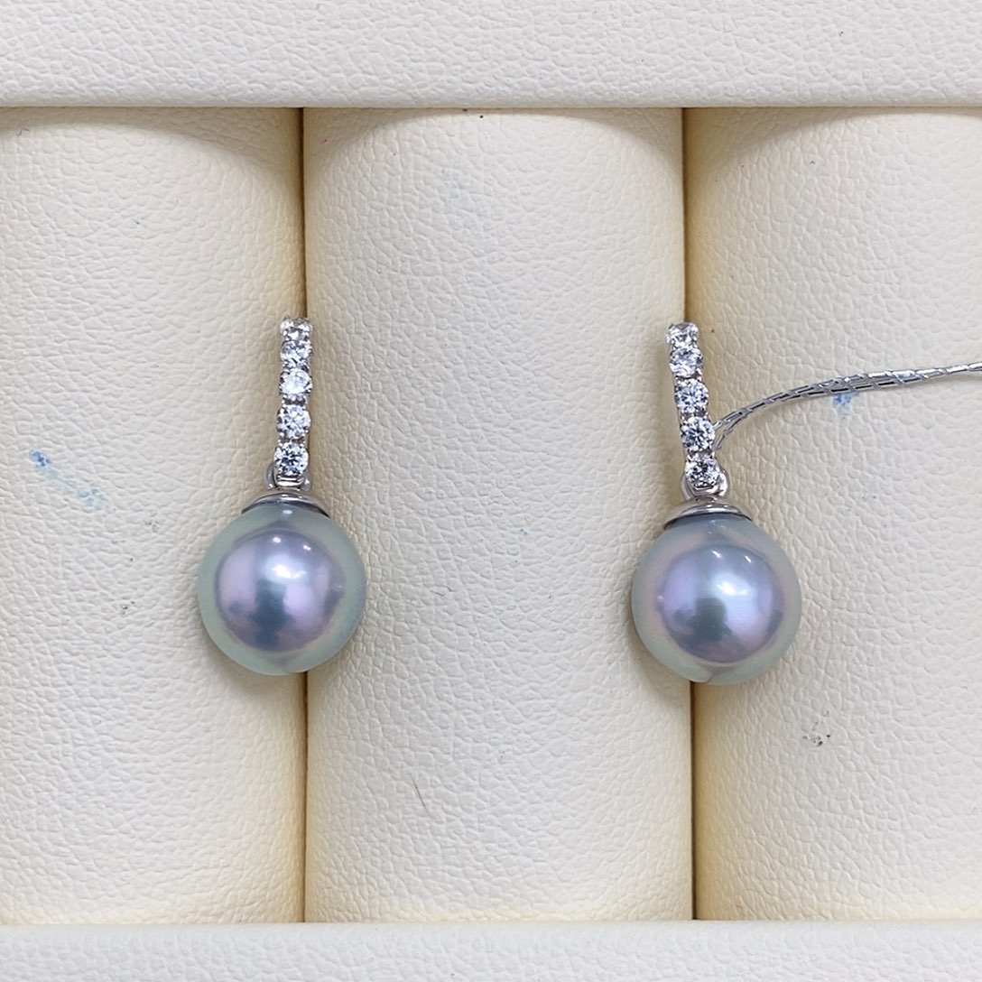 银S925镶嵌海水珍珠耳饰8+真多麻耳钩