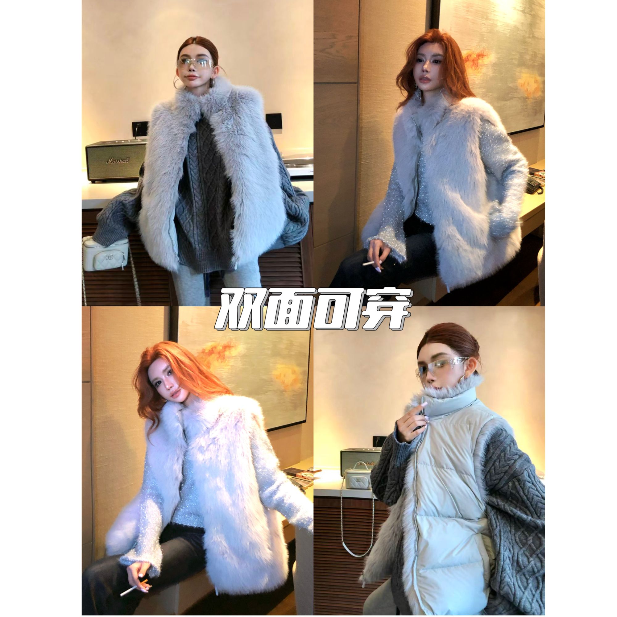 婉君Y【皮草双面穿】新国标90白鸭绒”两穿毛毛羽绒外套LWJ25D4C3751