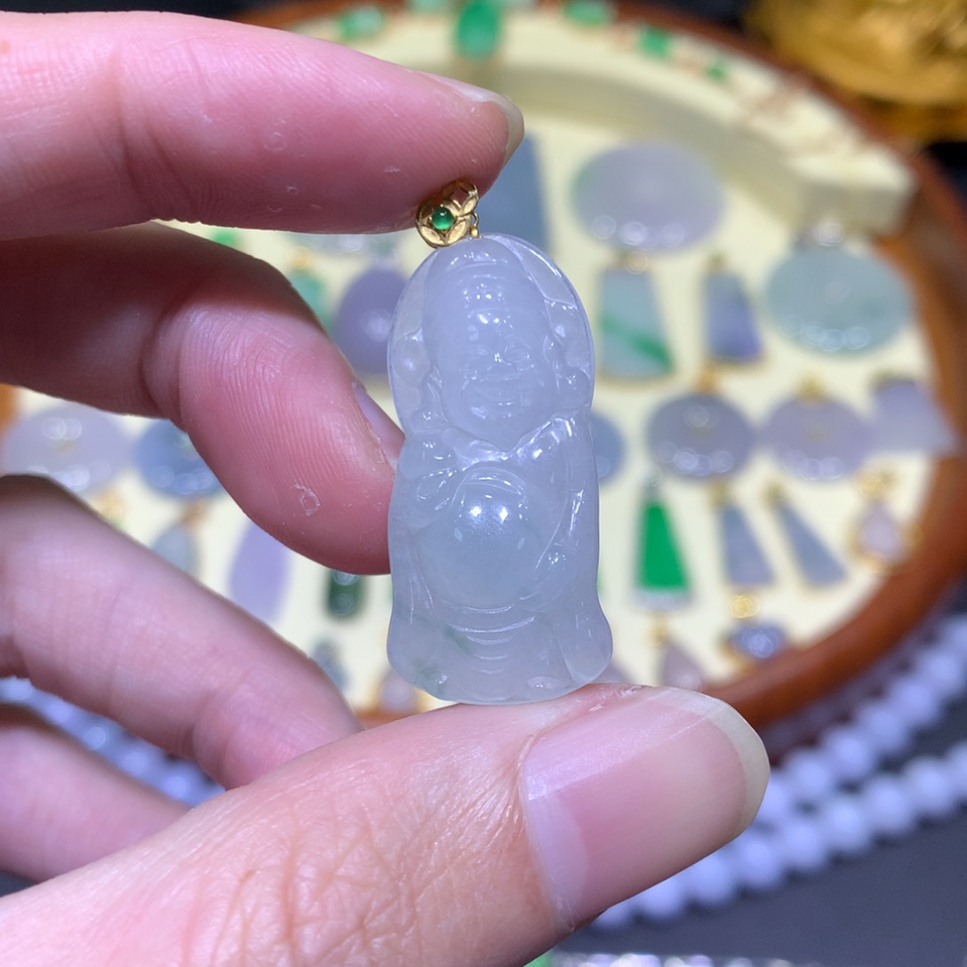 翡翠吊坠(不含链)18K金镶嵌