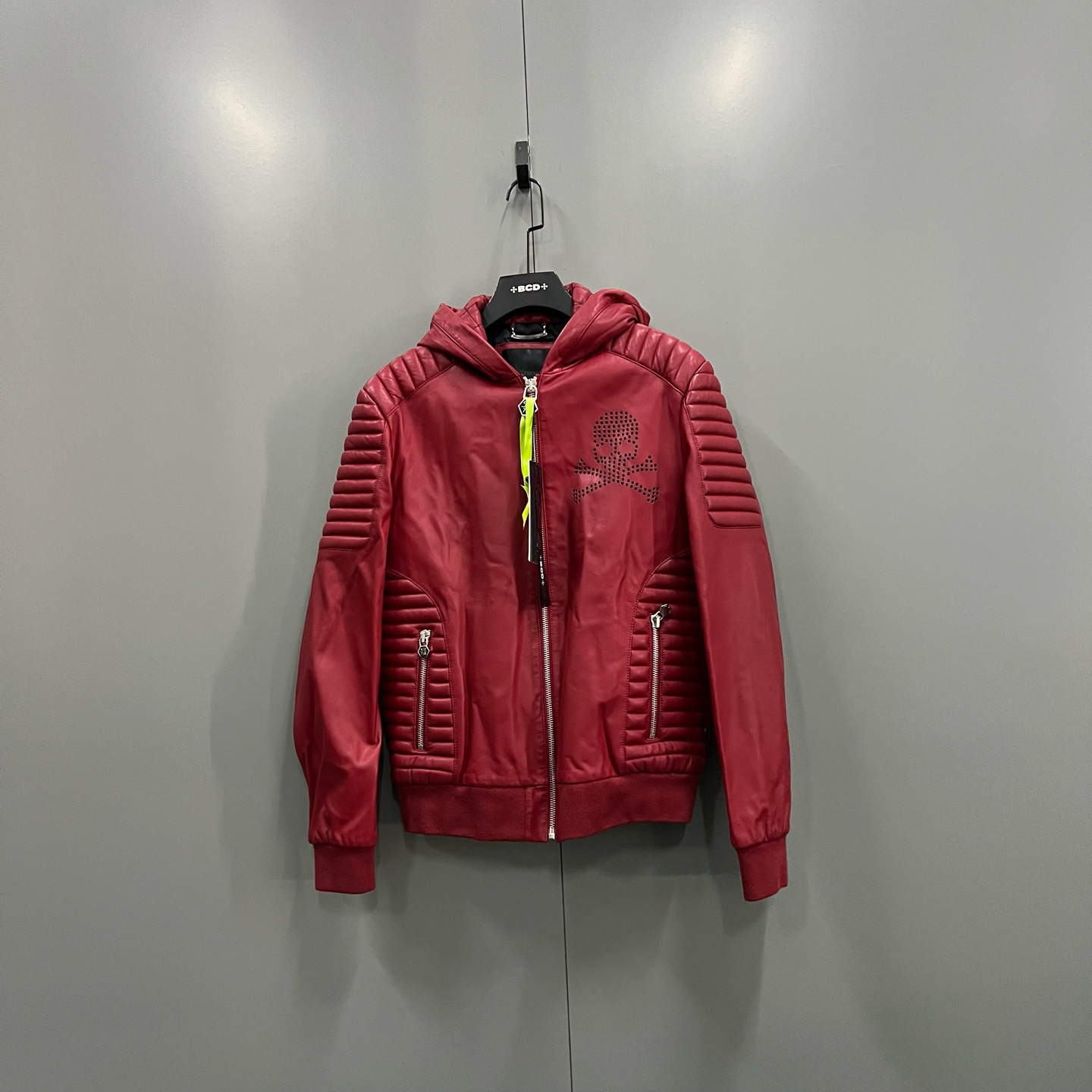 99新 maje jp1226 PP 红色镂空骷髅皮衣夹克 L码 610256