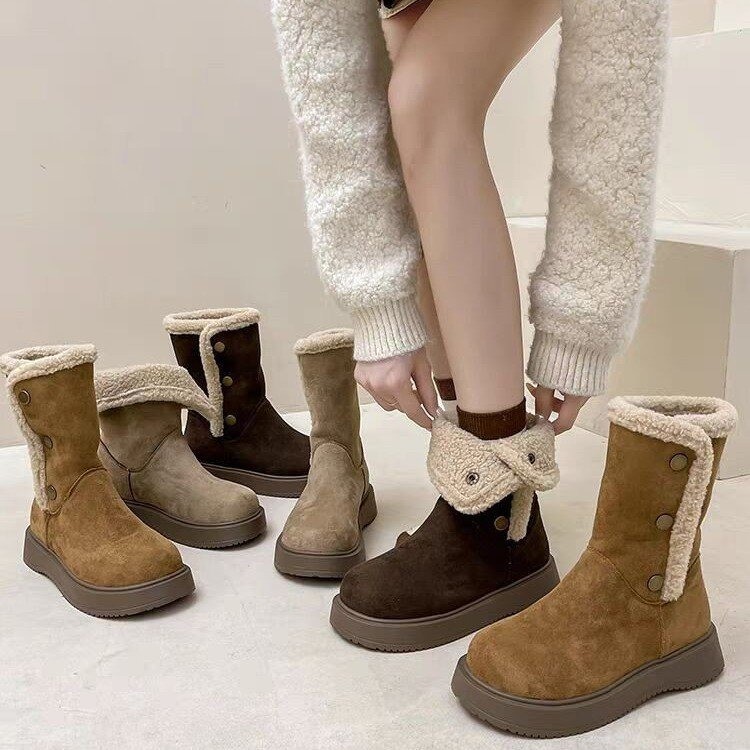 潮流风纯色秋冬雪地靴休闲韩版棉鞋冬季
