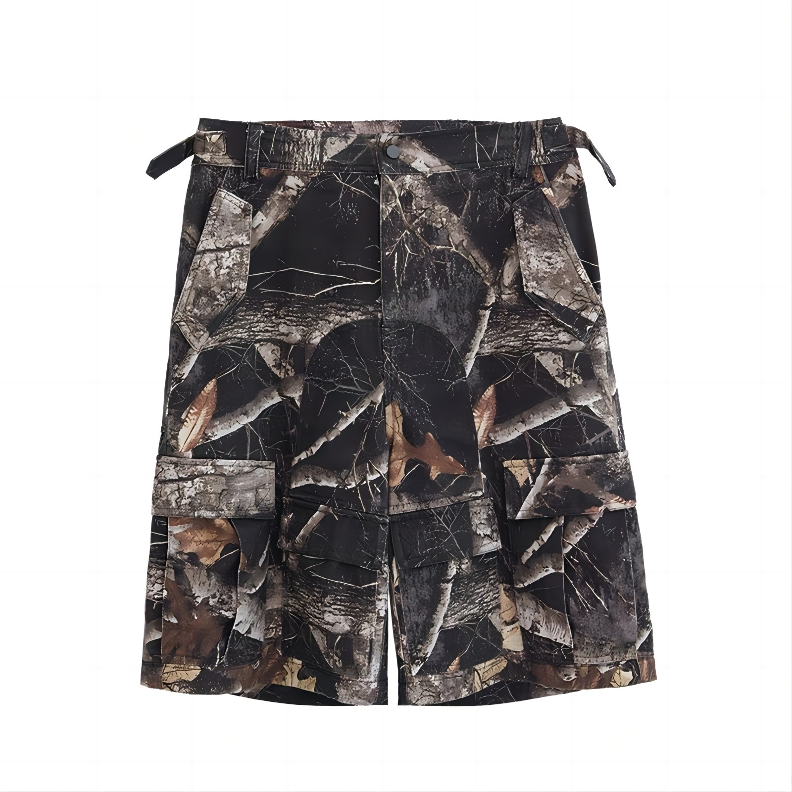 FDM「wave」数码印花酵素水洗 树枝迷彩 复古做旧过膝五分短裤