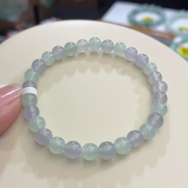 翡翠未镶嵌手链冰紫双彩卡6.3